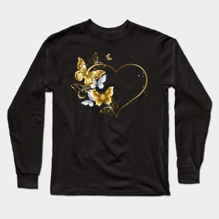 Heart with Golden Butterflies Long Sleeve T-Shirt